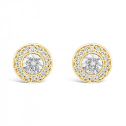 Round Halo Set Diamond Earrings, in 18ct Yellow Gold. Tdw 1.0ct